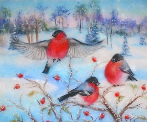 Рисование шерстью Снегирь