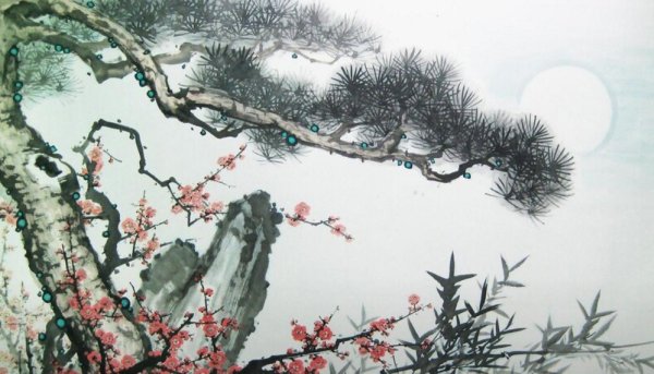 Китайская живопись гохуа ветка сосны