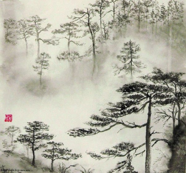 Сосна живопись китайская японская
