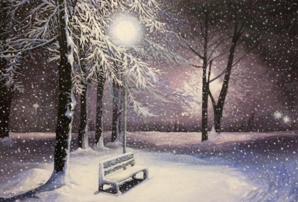 Снегопад живопись