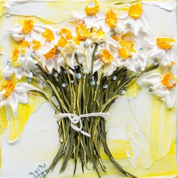 Цветы текстурной пастой