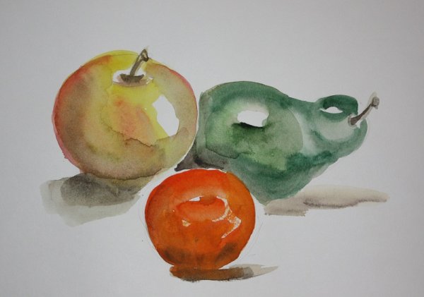 Яблоко акварелью лессировка