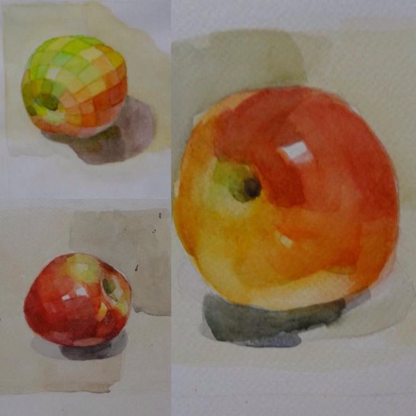 Яблоко акварелью лессировка