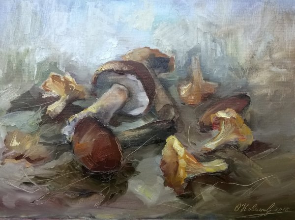 Грибы маслом на холсте