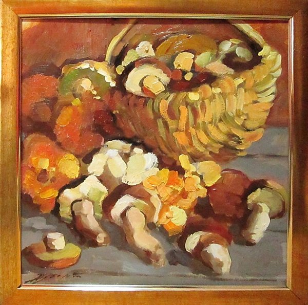 Натюрморт с грибами живопись маслом