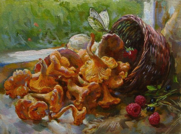 Натюрморт с грибами живопись