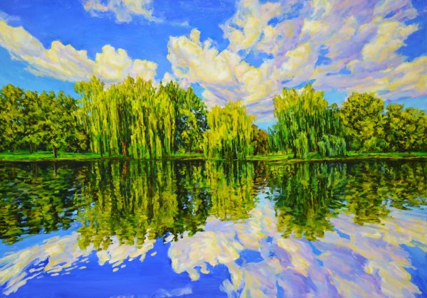 Отражение деревьев в воде в живописи