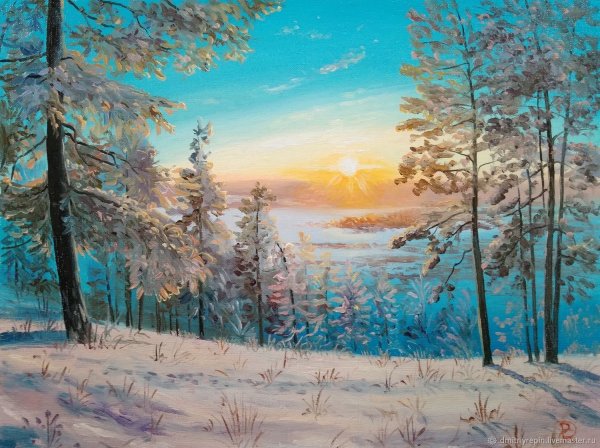 Картина солнечное зимнее утро