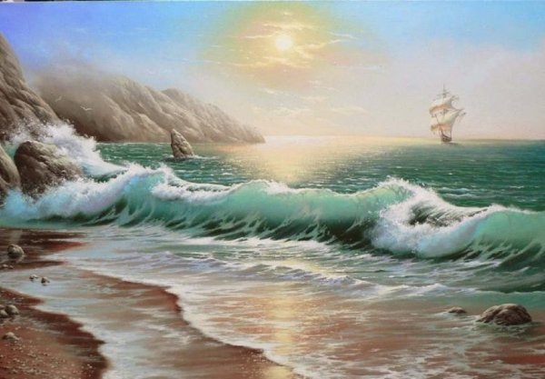 Живопись море волны берег