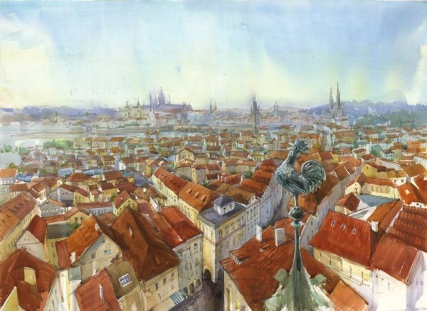 Крыши домов живопись