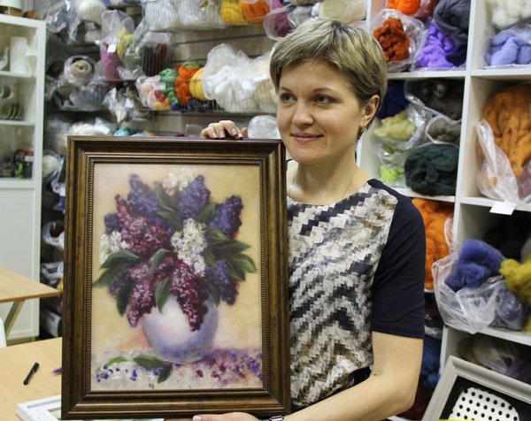 Шерстяная акварель сирень