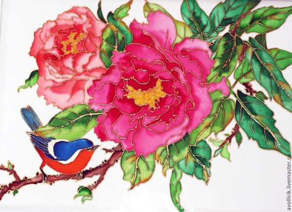 Витражная роспись пионы