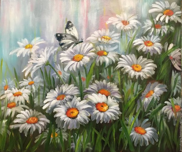 Ромашки в поле живопись
