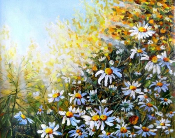 Живопись Елена Зорина, ромашки