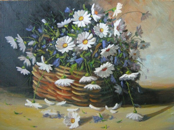 Полевые цветы в корзинке живопись