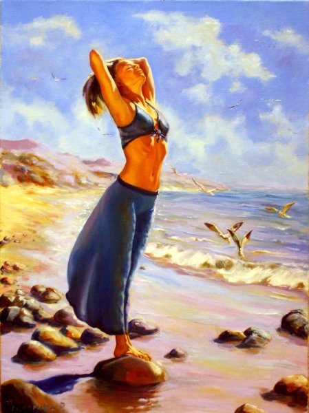 Картина маслом девушка у моря