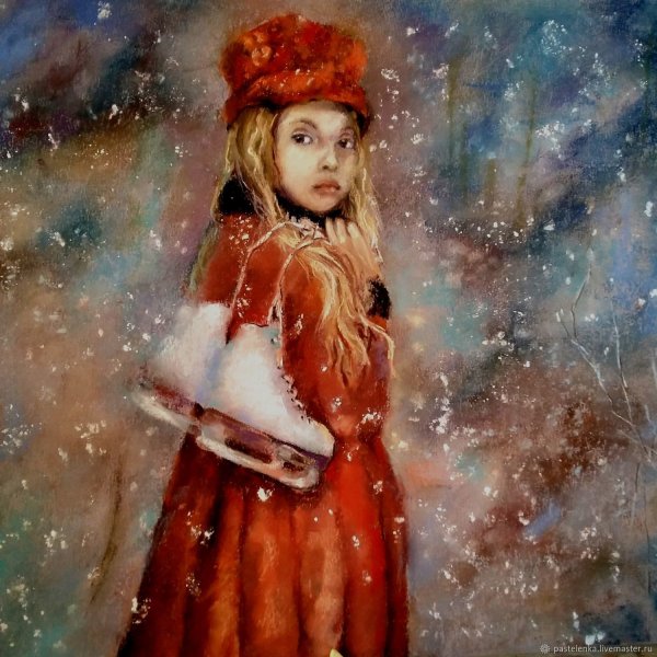 Девушка зимой живопись