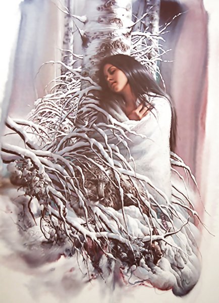 Женщина зимой живопись