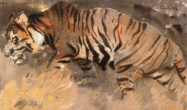 Тигр китайская акварель