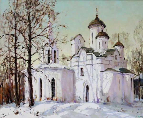 Зима в Абрамцево Церковь картина