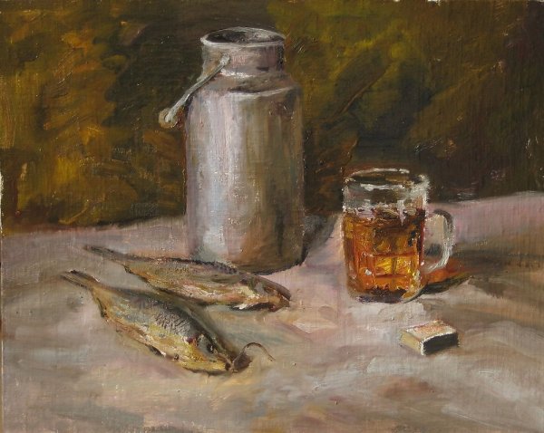 Натюрморт с пивом живопись
