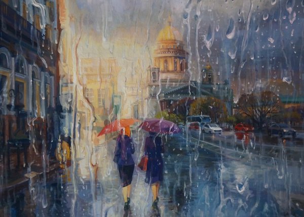 Петербург дождь акварель