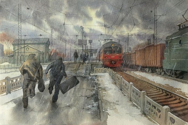 Железная дорога художник Александр Журавлев