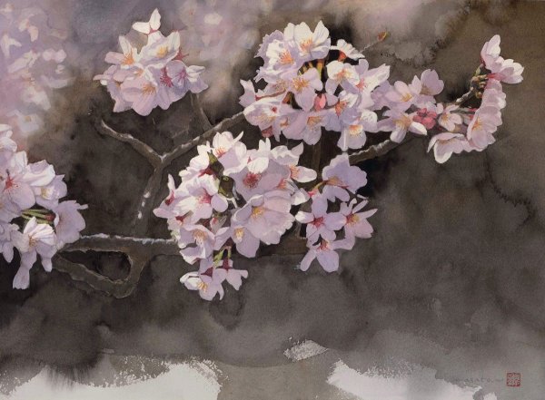 Китай пагода пейзаж акварель