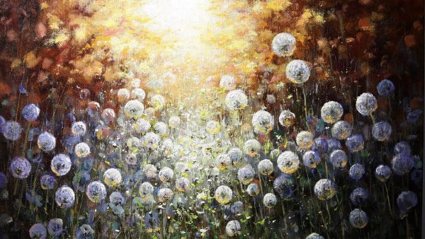 Картины маслом одуванчики на холсте