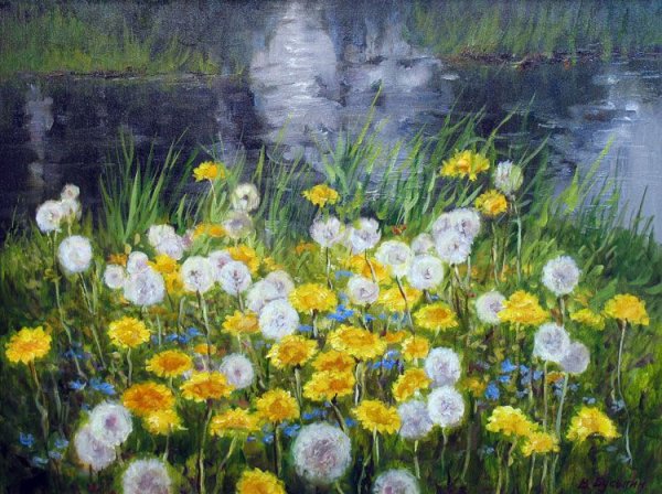 Одуванчиковое поле живопись