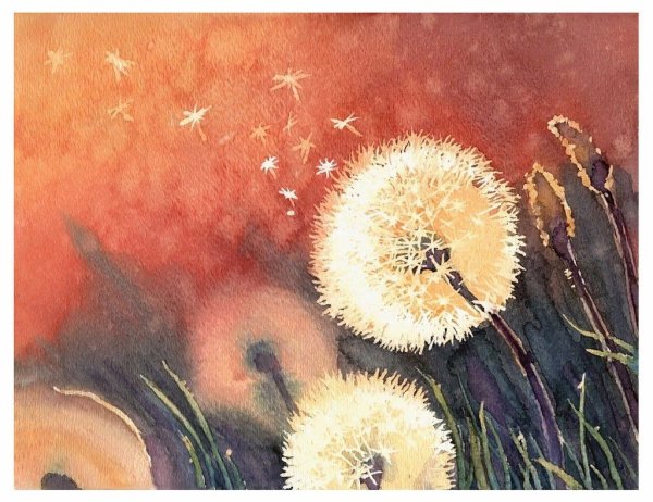 Одуванчики гуашью