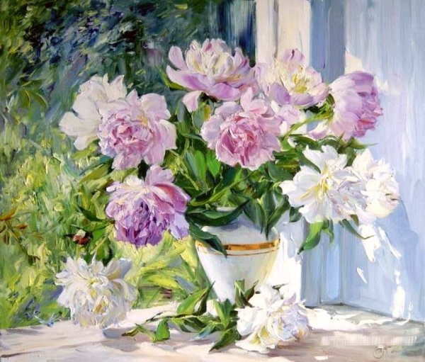 Пионы. Этюд в бордовых тонах (Елена Перминова)