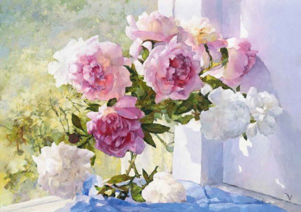 Панно 3d пионы на окне