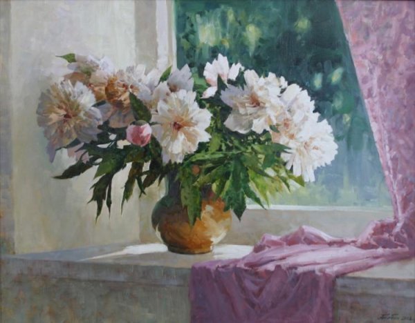 Пионы живопись Юрий Николаев пионы