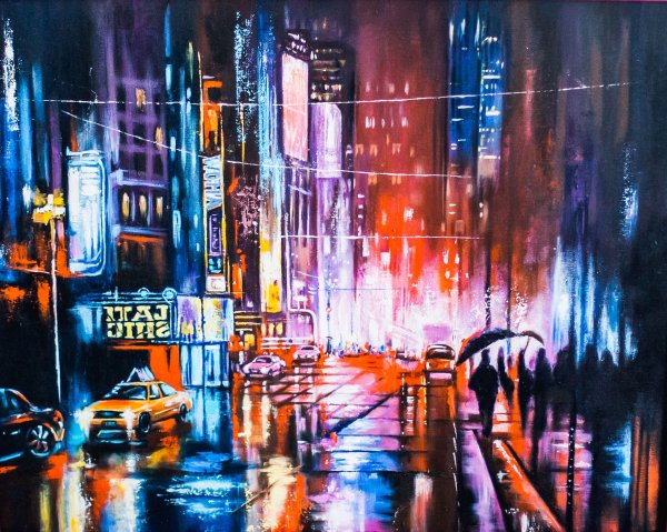 Ночной город акрилом