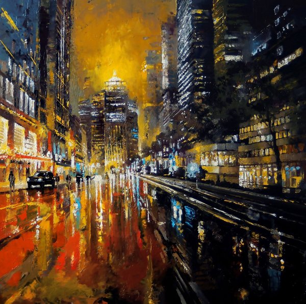 Ночной город живопись