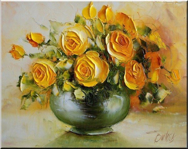 Живопись мастихином желтые розы
