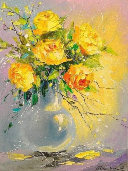 Живопись мастихином желтые розы