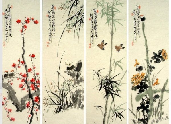 Гохуа китайская живопись цветы птицы бамбук