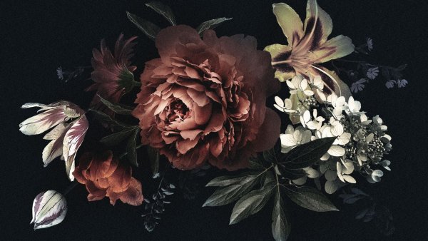 Винтажные цветы на черном фоне