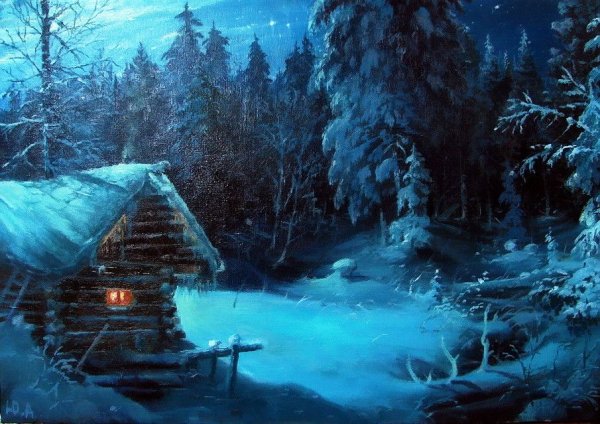 Избушка в тайге зимой