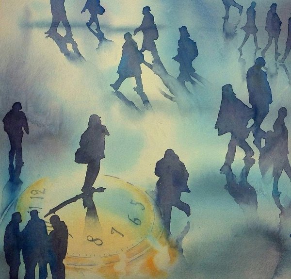 Силуэты людей акварелью