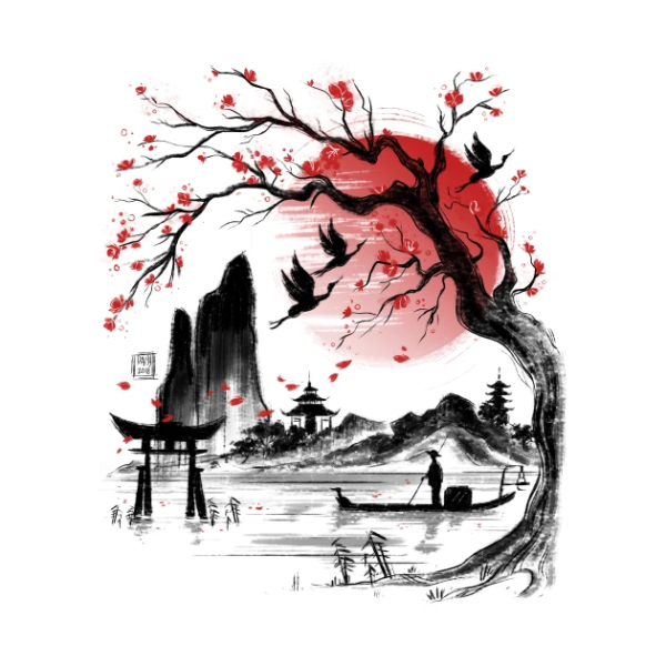 Японские пейзажи тушью