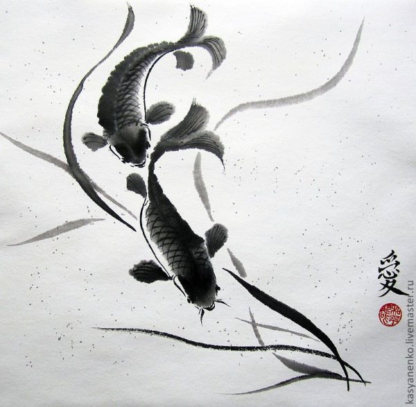 Китайская живопись гохуа рыбы