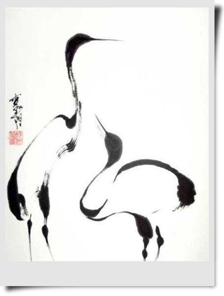 Китайская живопись тушью журавль