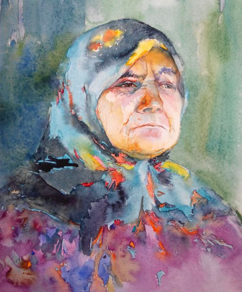 Лицо человека акварелью