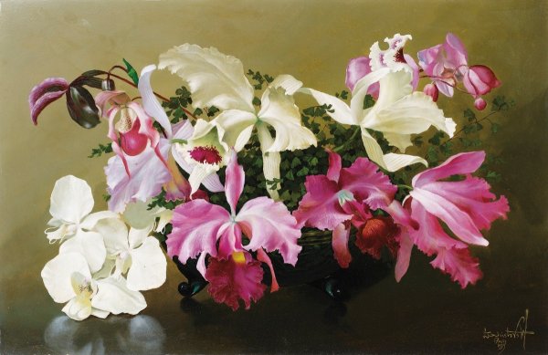 Орхидеи маслом на холсте