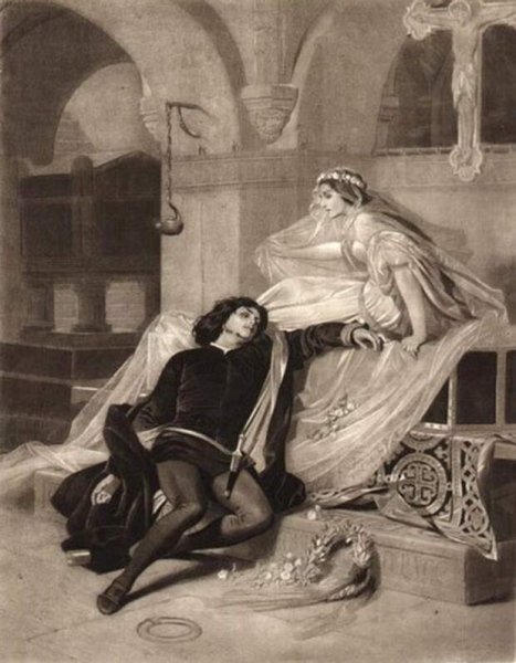 Джозеф Райт. Ромео и Джульетта сцена в гробнице. 1790.