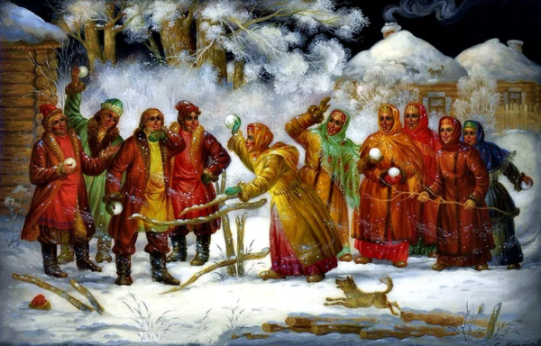 Федоскино лаковая миниатюра Святки