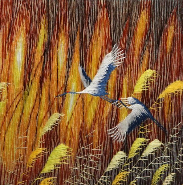 Китайская вышивка шелком гладью